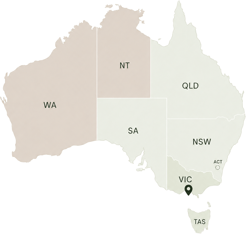 Map of Australia showing delivery states